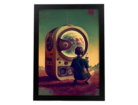NACNIC Poster Transmision De Radio En Estilo Surrealismo Cinematográfico Ilustraciones Y Grabados De Historieta Abstracta Y Artística A4 Marcos Neg...