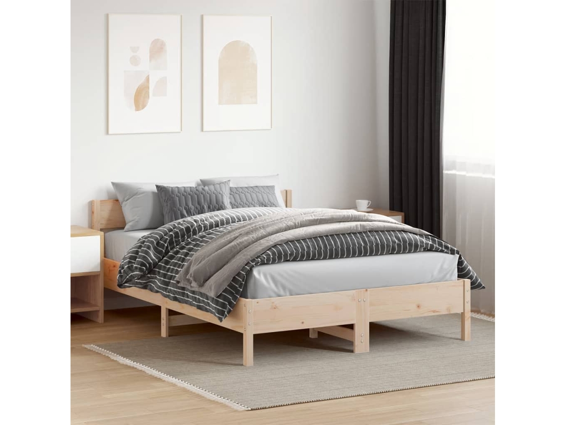 Estructura De Cama Sin Colchón Madera De Pino Blanca 140x200 Cm