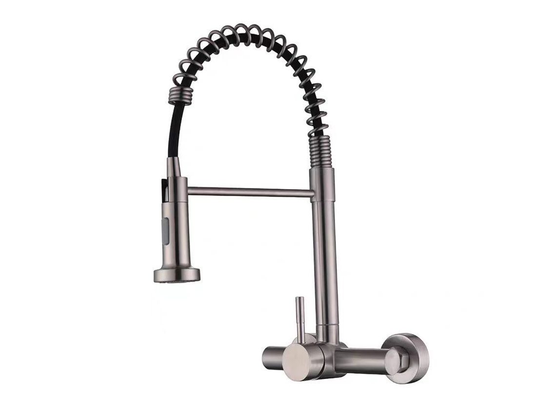 Grifo de cocina de madera de arce, fabricado en acero inoxidable 304, con diseño plisado. Mdug