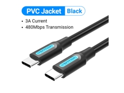 Cable USB-C a USB-C PD de 60 W, PVC negro, QC 4.0 PD 60 W, para MacBook Pro, Xiaomi Mi 10