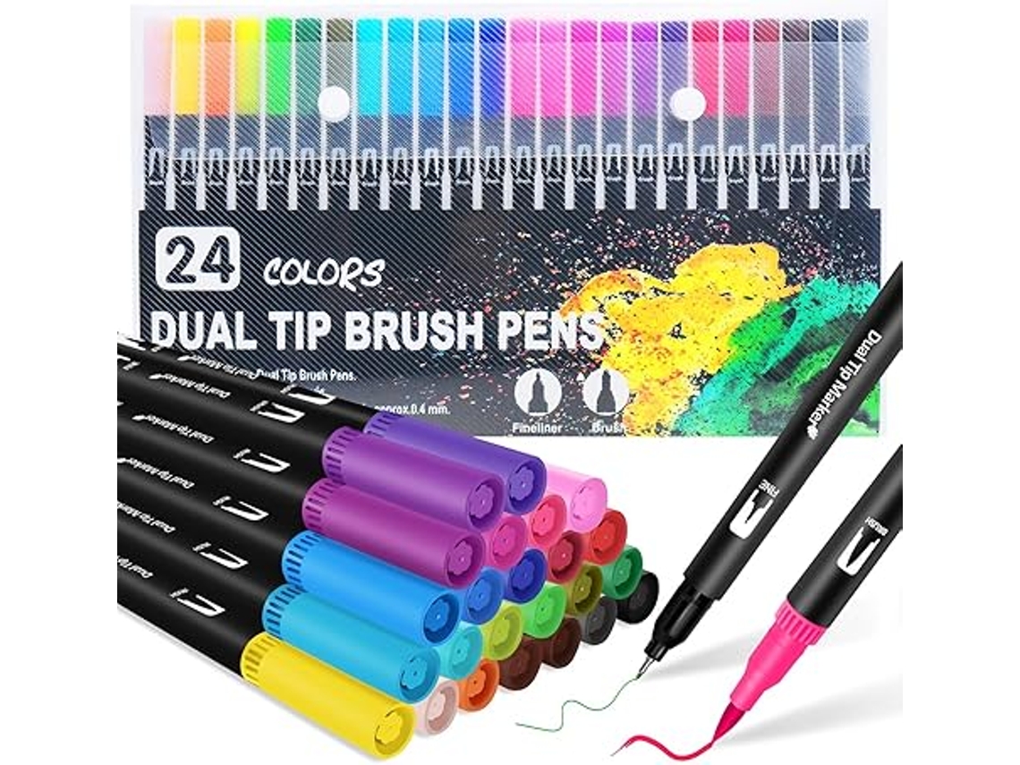 Marcadores de doble pincel SIURN, 24 marcadores artísticos de color con puntas finas y de pincel