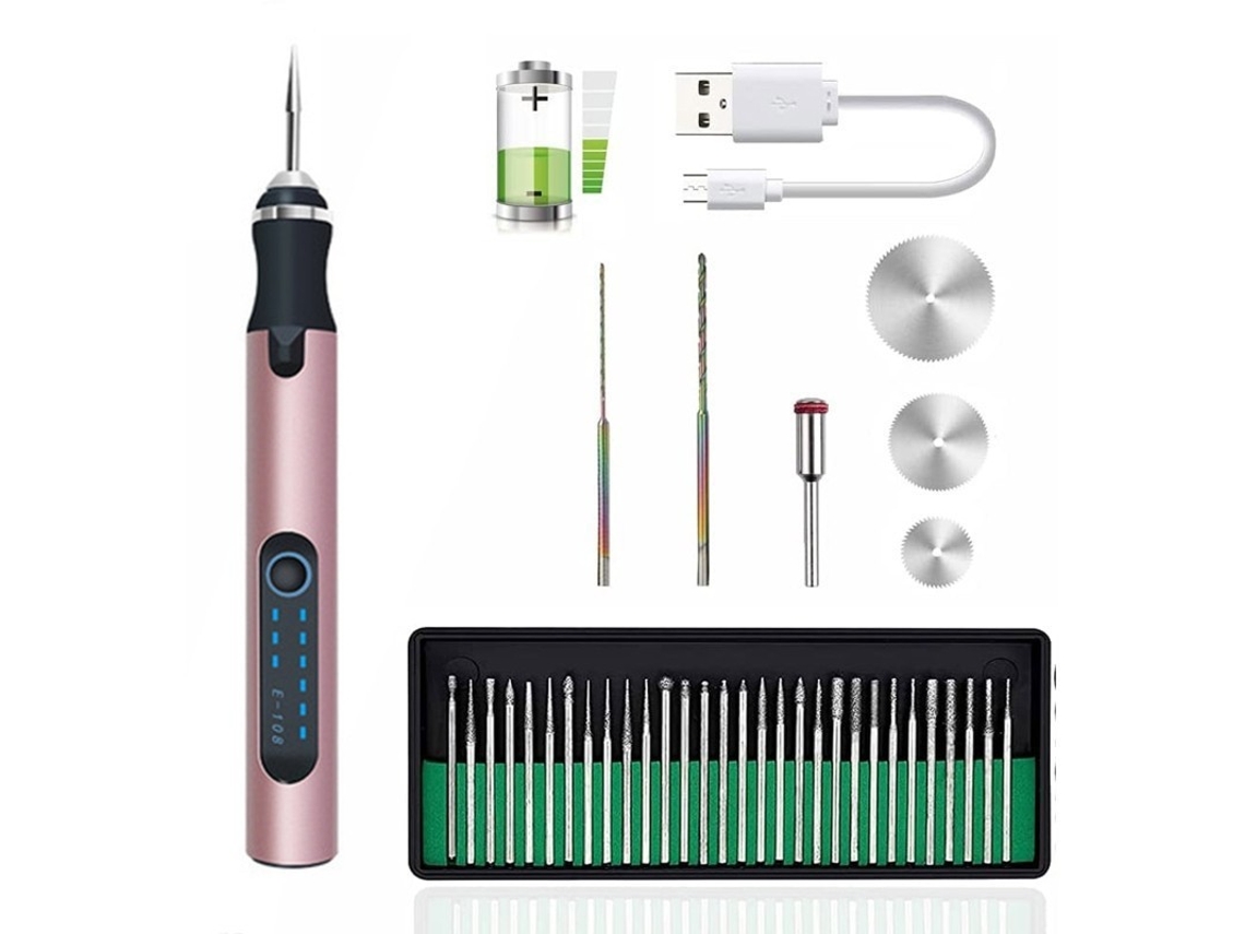 Juego de bolígrafos de grabado eléctricos recargables por USB de Digitallab para tallar vidrio, metal y piedra (oro rosa)