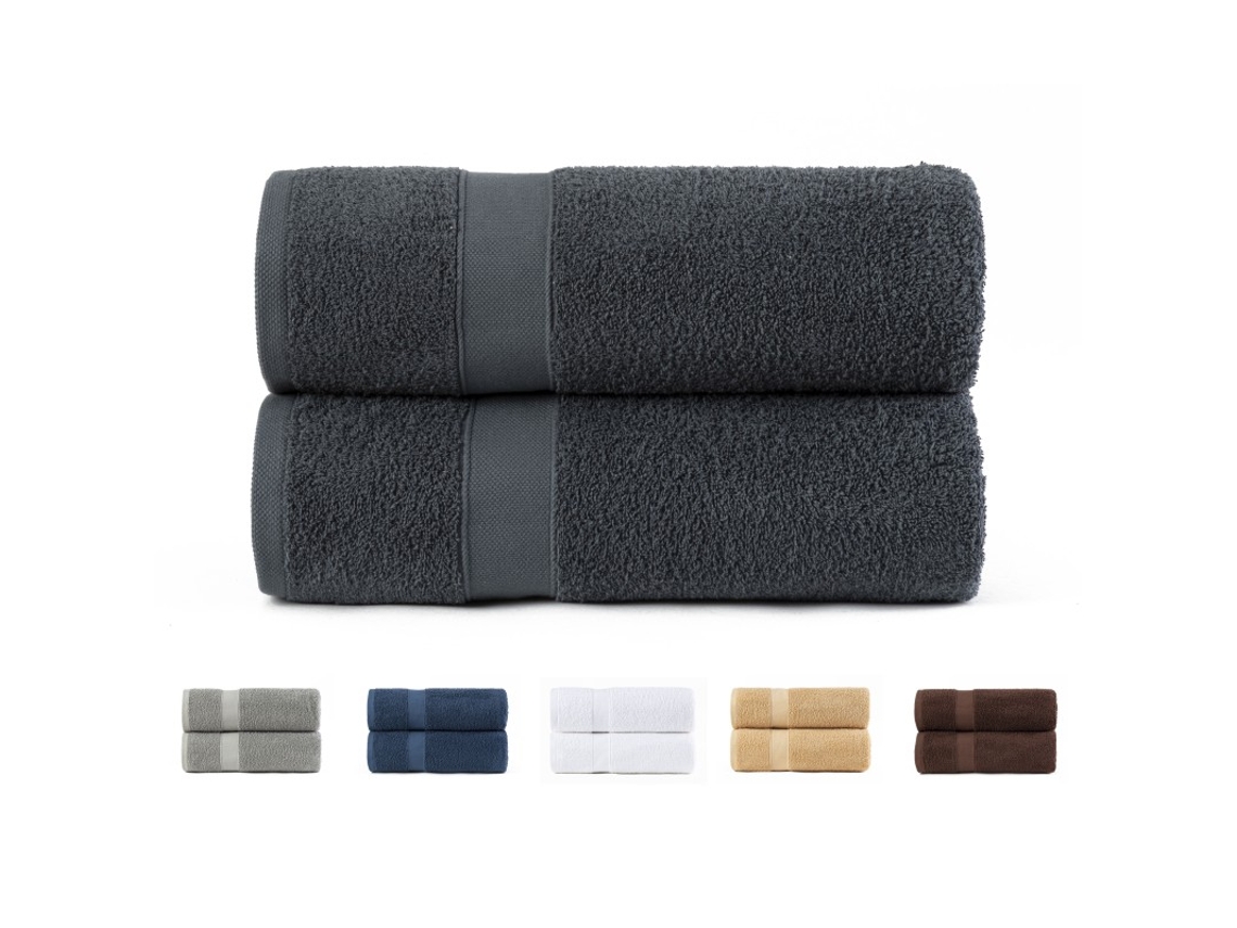 Juego de 2 Toallas de Baño 100x150 cm Algodón de 550 Gsm Gris oscuro TODOCAMA