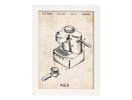 Póster NACNIC con Patente de Maquina de Cafe Pequeña. con Diseño de Patente Antigua.