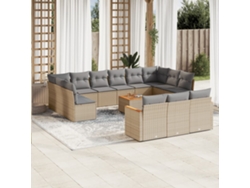 Conjunto de 14 sofás de jardín con cojines de mimbre beige de DKD Home Decor