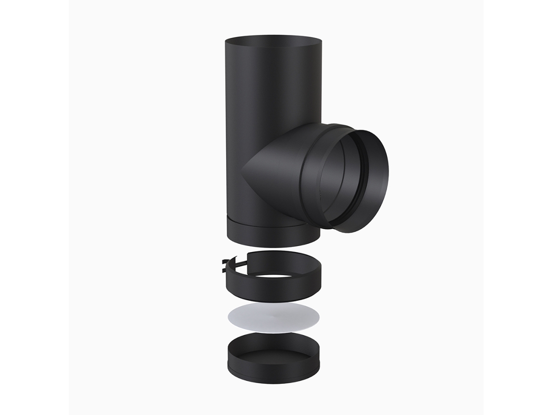 JEREMIAS TE 90º 80 Ø C/TAPÓN INOX NEGRO