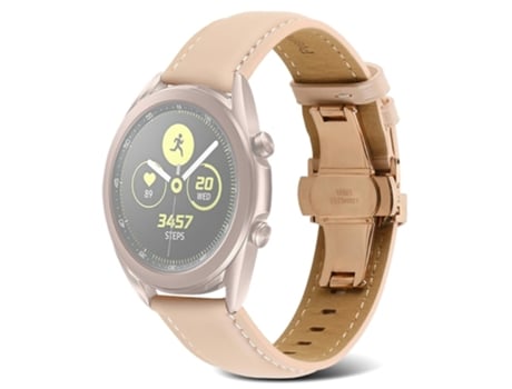 Correa de piel auténtica 22mm línea de costura para Huawei Watch GT 3 Pro 46mm/Garmin Venu 2 - color rosa pálido