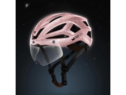 Casco reflectante para ciclismo nocturno con gafas magnéticas, ligero y transpirable para bicicletas de montaña y carretera (rosa estelar)
