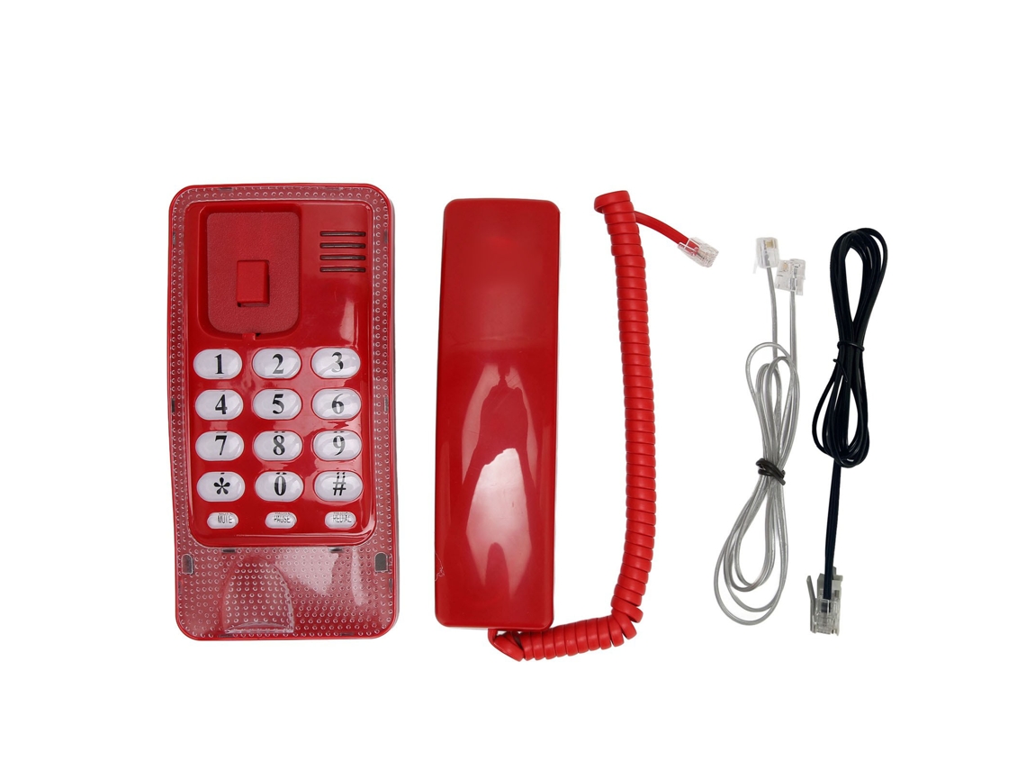 Teléfono De Pared Retro Con Cable Y Función De Retransmisión, Resistente Al Agua Y Al Polvo, Para El Hogar, Hotel, Oficina Y Banco - Rojo