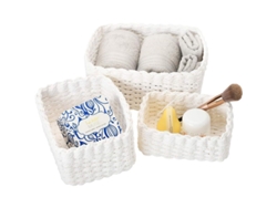 Juego De 3 Cestas De Papel Blancas Ecológicas Para Decoración Y Almacenamiento En Armarios Y Dormitorios.