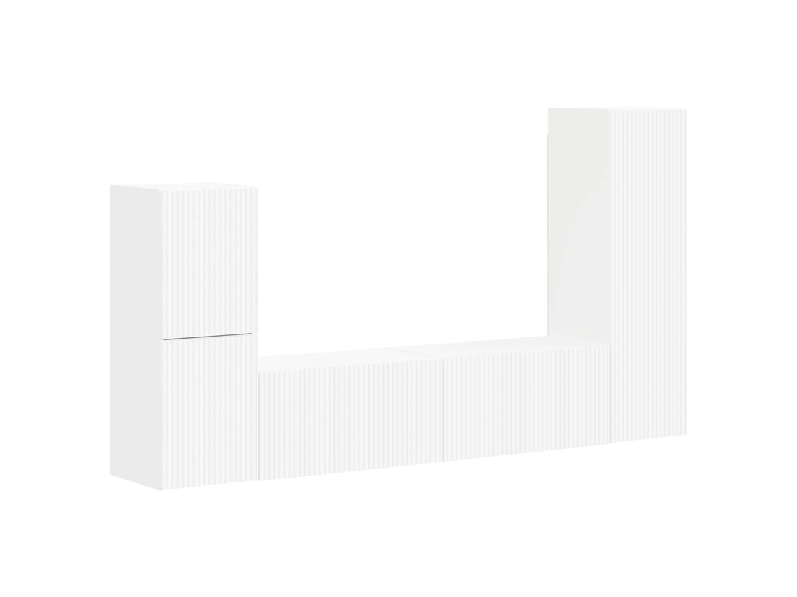Juego de muebles para TV de 4 piezas | Mueble para TV | Mueble para TV de madera tratada blanca