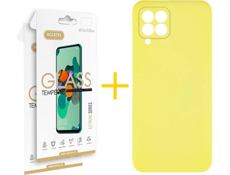 Carcasa + 2 Protectores de Pantalla para Huawei P40 Lite ACCETEL Amarillo