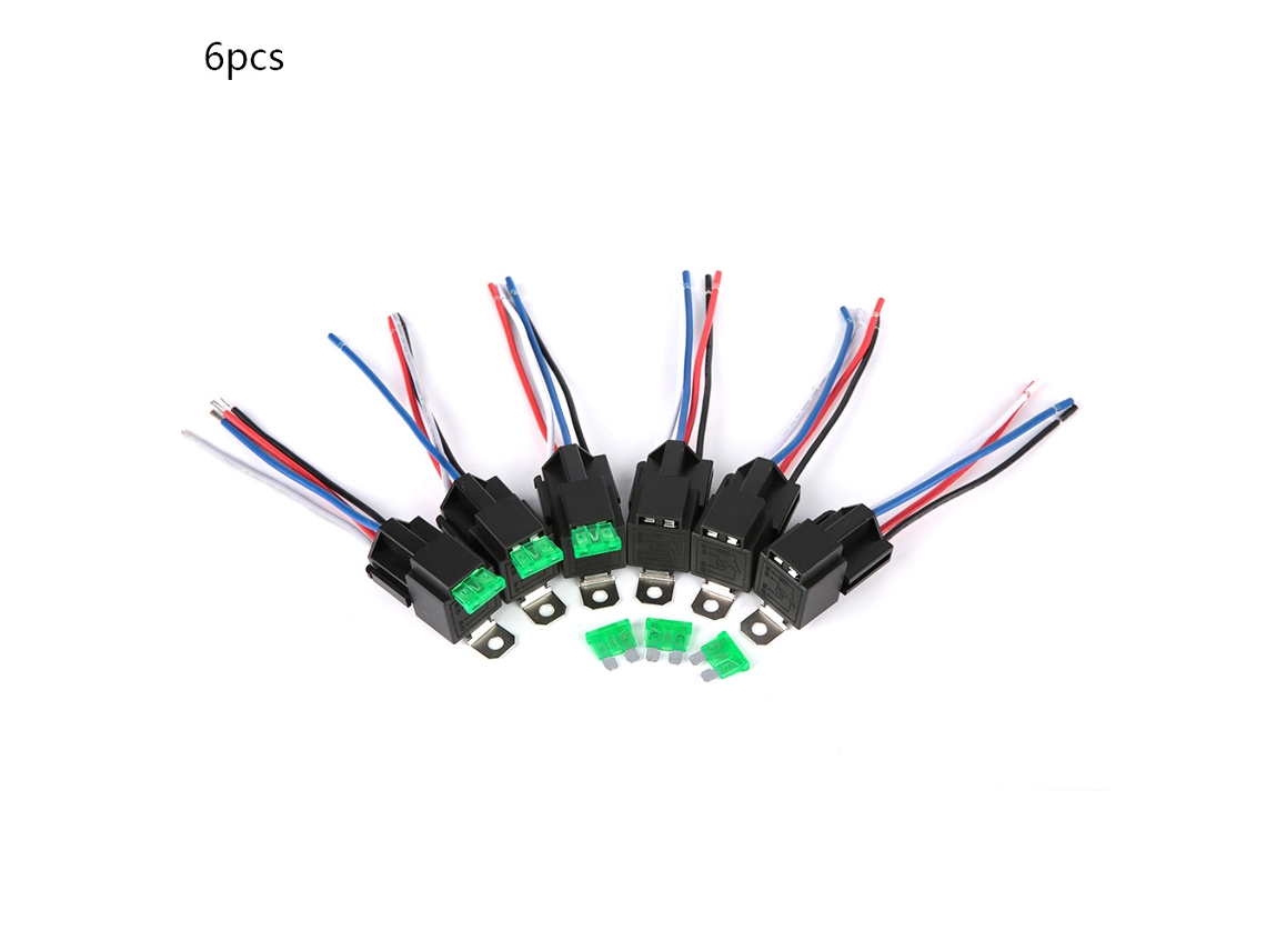 6pcs Conjunto De Cableado De Relé De Fusible Para Coche 12v 30a Spst 4-pin Cable 14 Awg