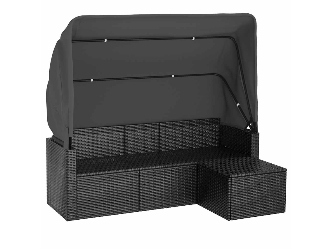 Maison Exclusive - Sofá de jardín de 3 plazas con dosel/reposapiés, mimbre, patas negras