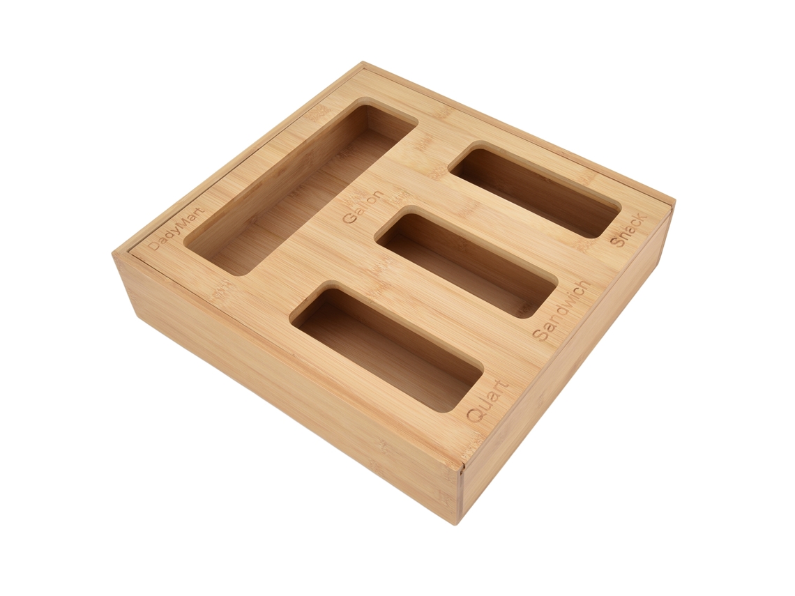 Bolsa Organizadora De Cocina De Bambú Con 4 Compartimentos Y 21 Pegatinas Para Marcar Y Guardar.