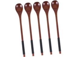 Juego De 5 Cucharas Largas De Mango Redondo Con Cuerda Trenzada Para Mezclar.