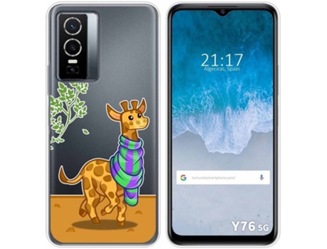 Carcasa para Vivo Y76 5G TUMUNDOSMARTPHONE Dibujos Transparente Jirafa Multicolor