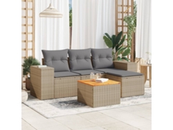 Conjunto de sofá de jardín de 5 piezas con cojines, mimbre sintético beige, Dkd Home Decor