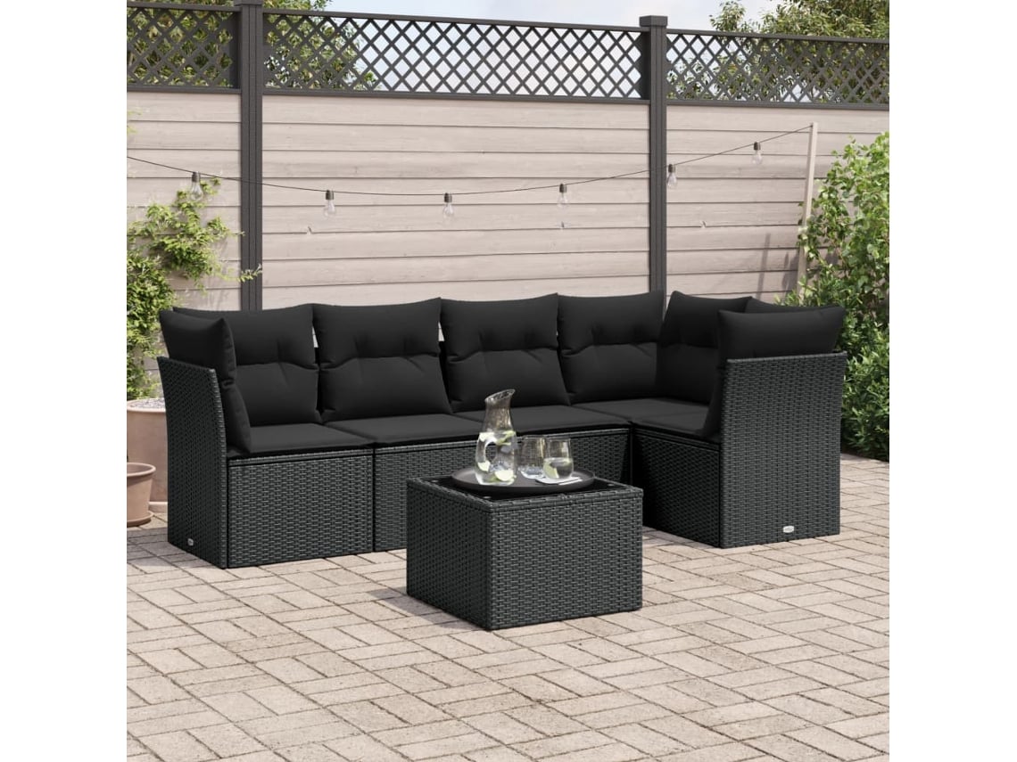 Conjunto de sofás de jardín de 6 piezas DKD Home Decor con cojines de mimbre negros