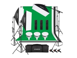 Fondos de estudio ANDOER LED y kit de iluminación 3 softboxes bicolor con controles