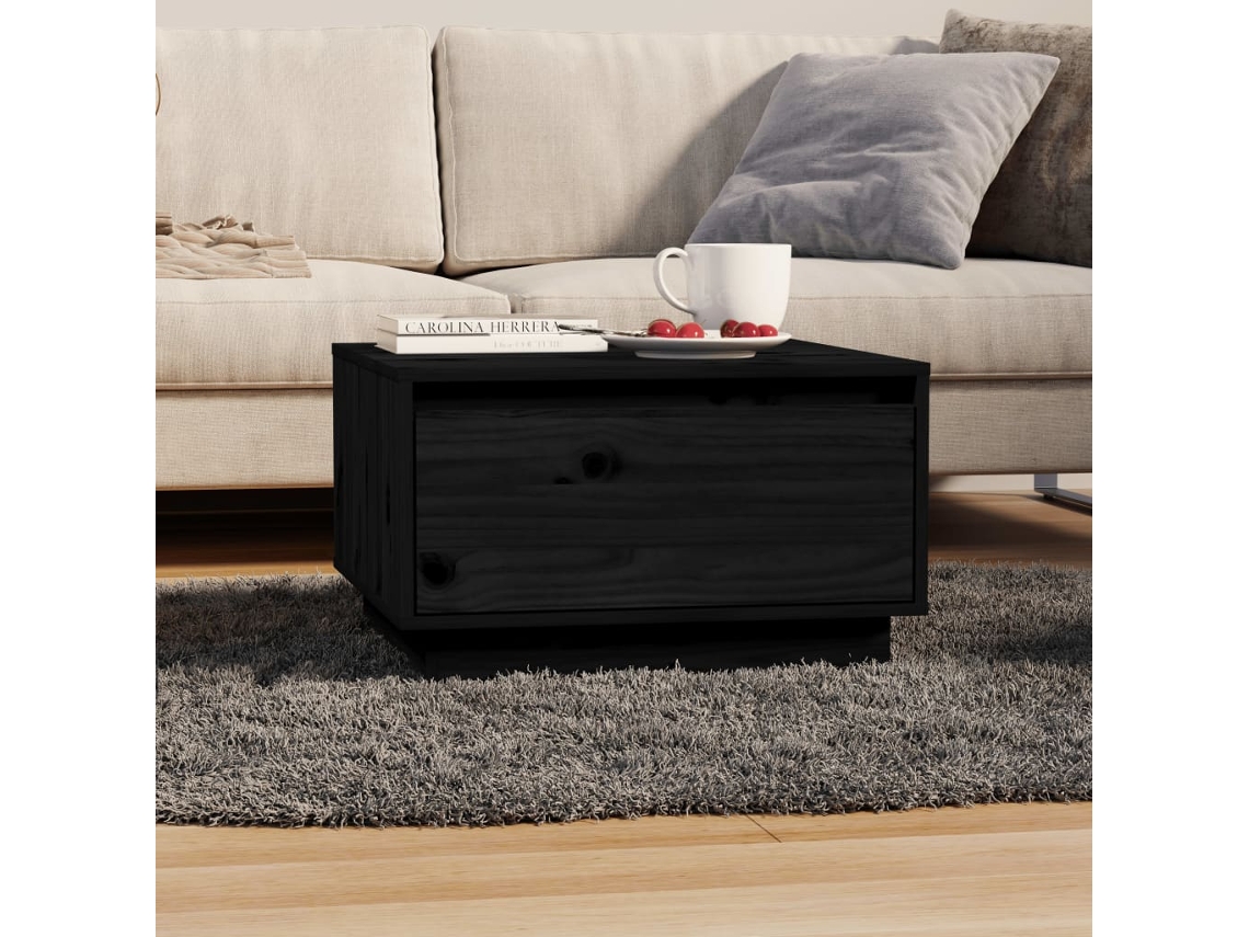 Mesa de Centro de Apoyo 55X56X32 Cm Pino Macizo Negro