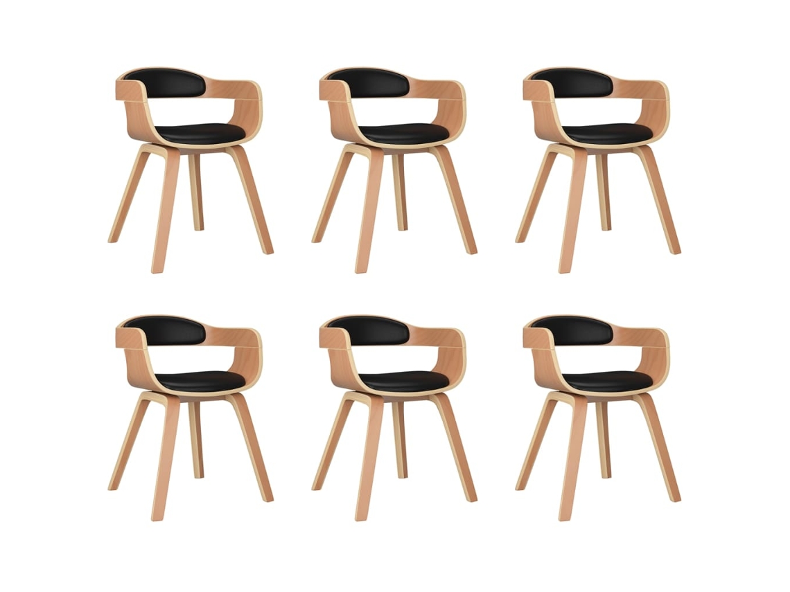 Maison Exclusive - Sillas De Comedor 6 Uds Madera Curvada Y Cuero Sintético Negro