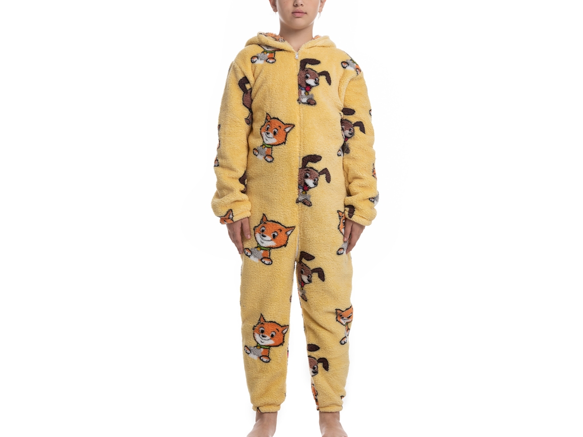 Pijama Enterizo Con Capucha Para Niños Con Estampado De Animales, Talla 140.