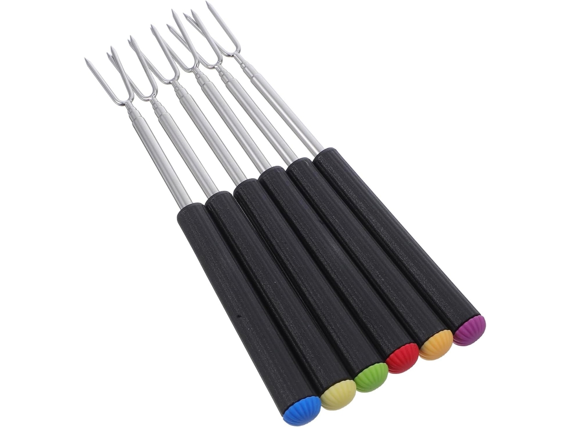 Juego De 6 Tenedores Para Fondue, De Acero Inoxidable, Telescópicos, Con Mangos Resistentes.