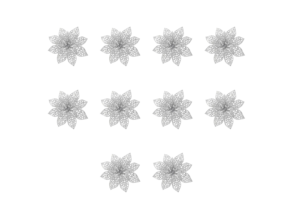 Brillo de Flores de Navidad INF (10 Piezas - Plástico - Plateado)