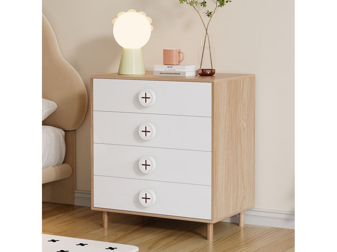 Mesita De Noche 80x54x90 Cm - 4 Cajones, Soporte Reforzado, Mdf Lacado - Blanco