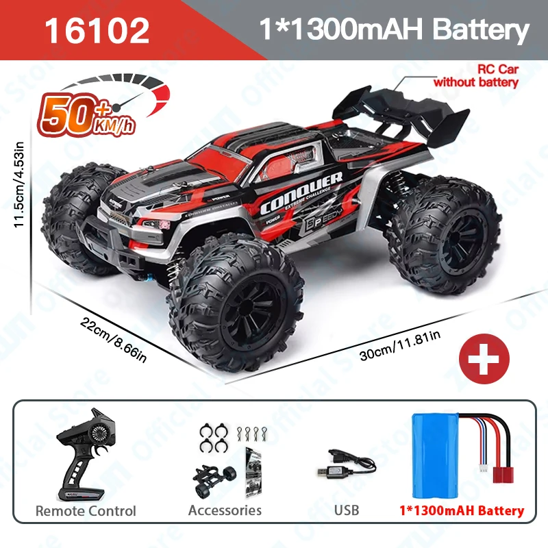 (rojo) Coche Teledirigido 4x4 Con Luces Led, Camión De Derrape De Alta Velocidad, Apto Para Niños.
