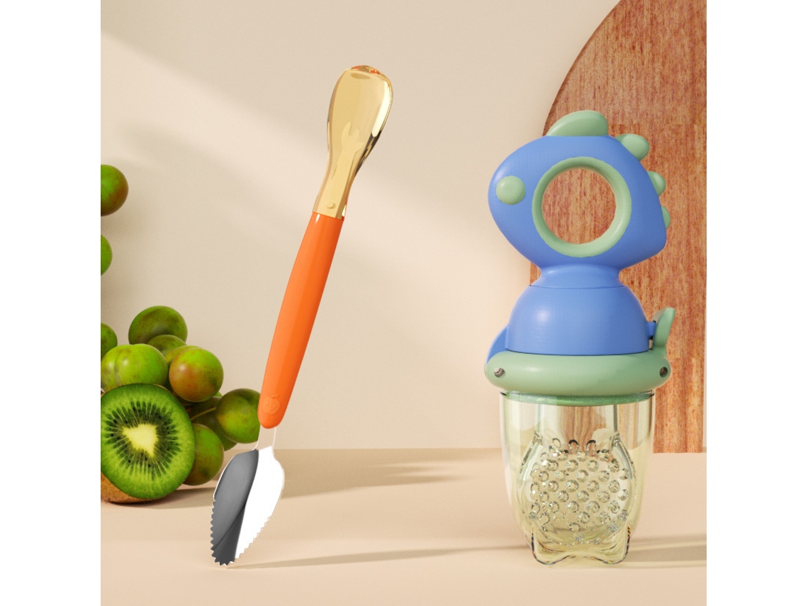 Kit De Alimentação Para Bebê: Espremedor De Frutas Azul + Colher Auxiliar Para Bebê, Sem Bpa, Para Blw(desmame Automático Do Bebê).