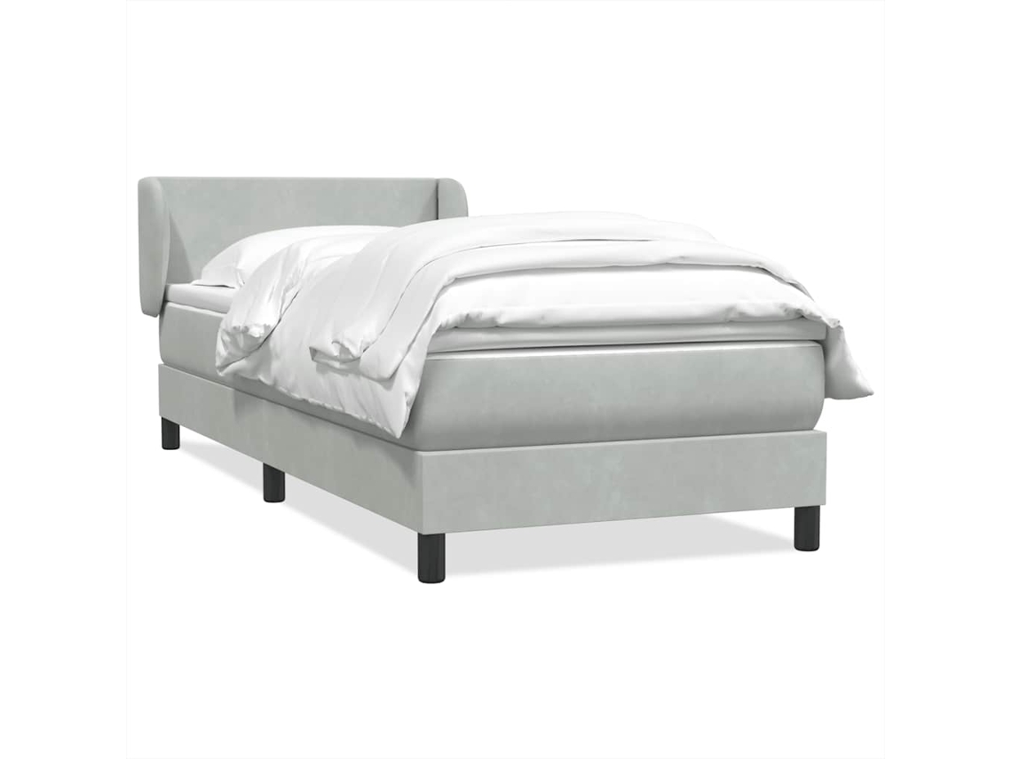 Cama Box Spring Con Colchón Terciopelo Gris Claro 80x210 Cm