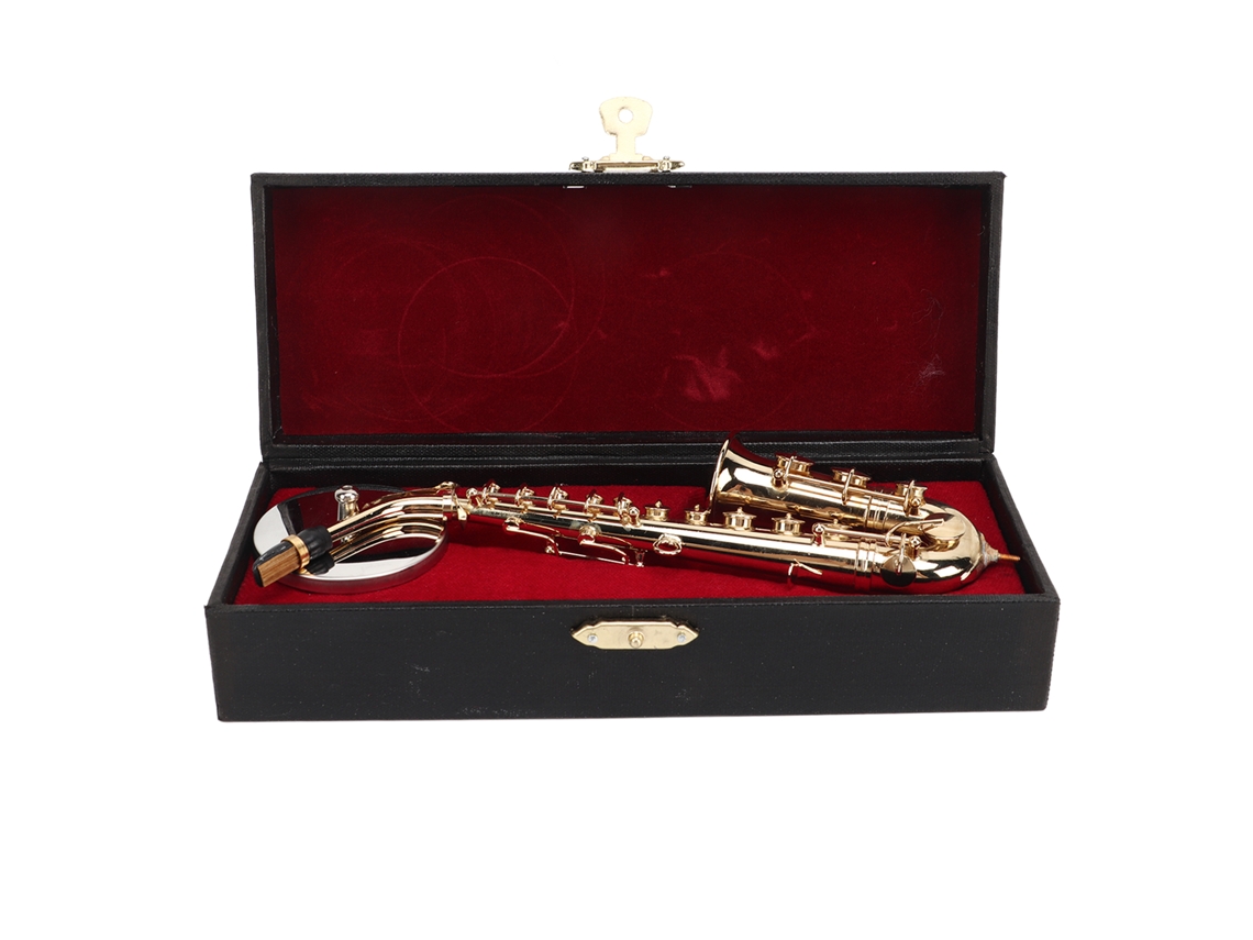 Ats-replica Miniatsura De Saxofón Alto Con Soporte Y Funda Modelo De Instrumento Musical Para Casa De Muñecas 16 Cm