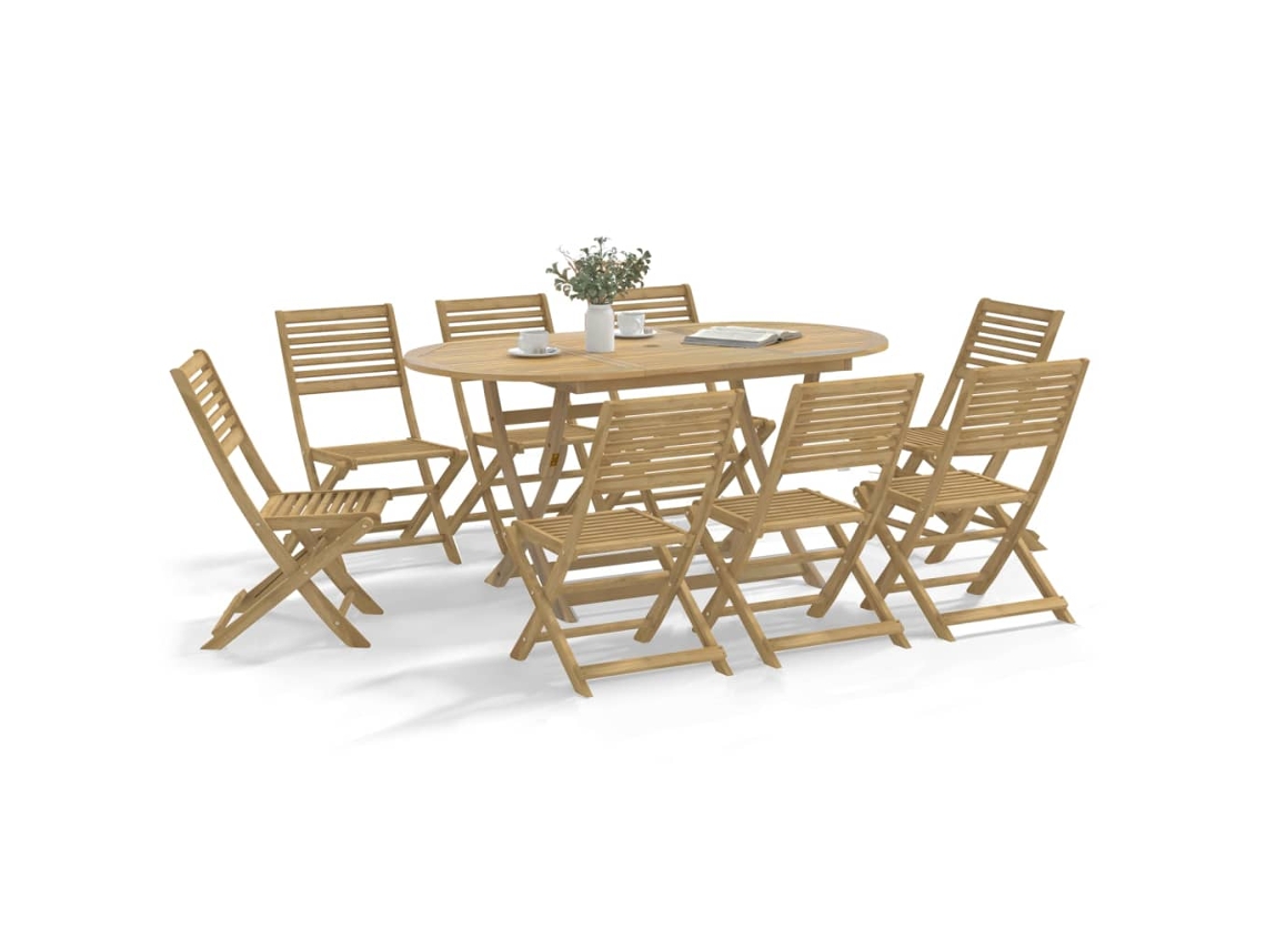 Juego de comedor de jardín de 9 piezas de madera maciza de acacia Dkd Home Decor