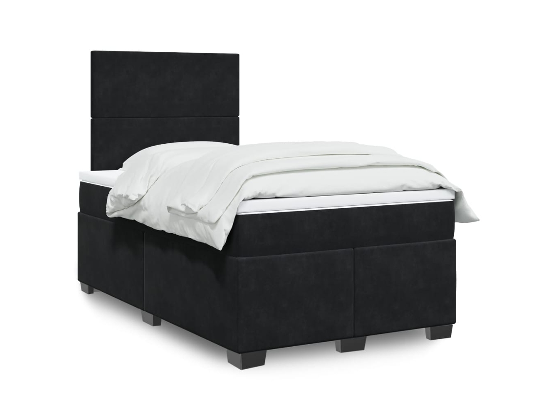 Cama Box Spring Con Colchón Terciopelo Negro 120x190 Cm