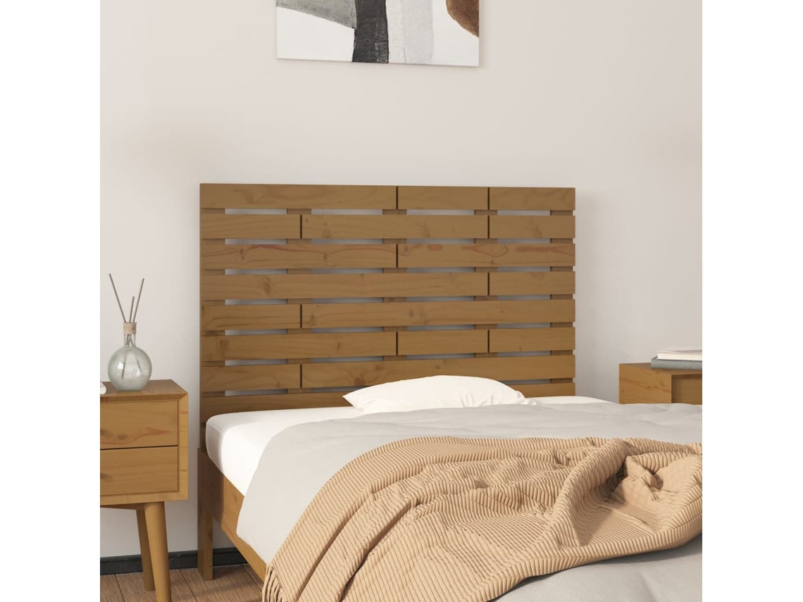 Cabecero Cama Pared Madera Maciza Pino Marrón Miel 96x3x63 Cm