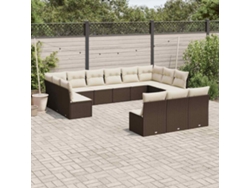 Conjunto 13 Piezas Sofás P/ Jardin C/ Almofadas Vime Pe Castanho Dkd Home Decor