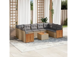 Conjunto de sofá de jardín de 10 piezas con cojines, mimbre sintético beige, Dkd Home Decor