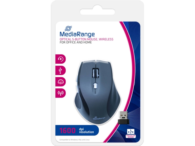 Ratón MEDIARANGE MROS203 (Inalámbrico - Óptico - 1600 dpi - Negro)