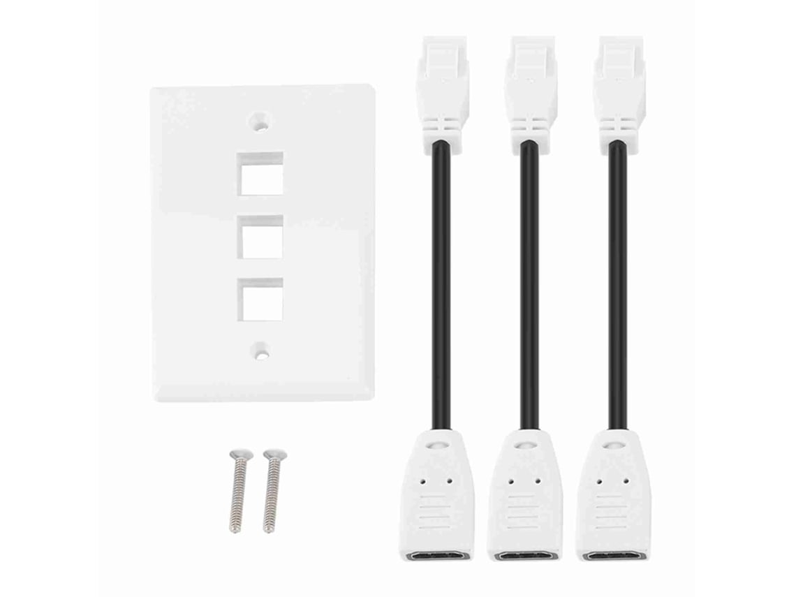 Panel De Pared Hdmi Con 3 Puertos, Toma, Cubierta De Acoplamiento, Cable, Versión 1.4, Abs Blanco, 72x115 Mm