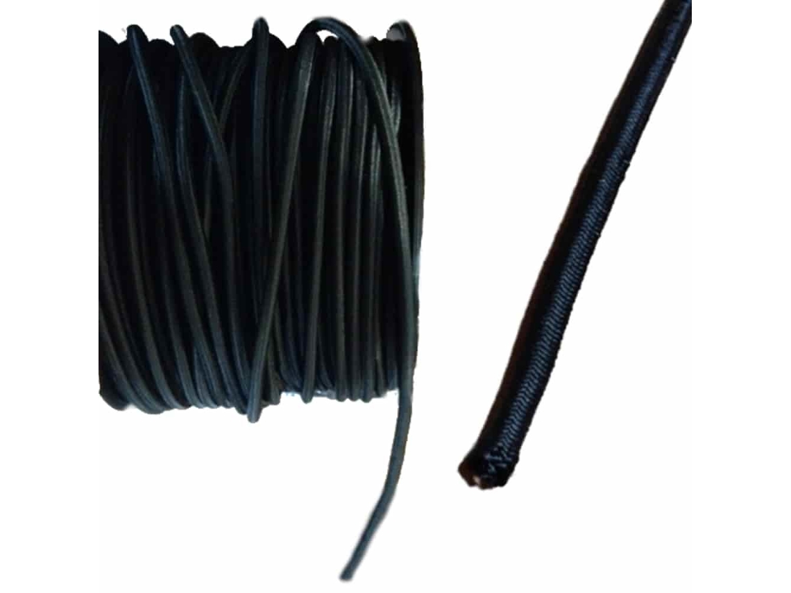 Cordón elástico negro de 8 mm y 50 metros con núcleo de caucho natural y revestimiento de PP. Boni Shop