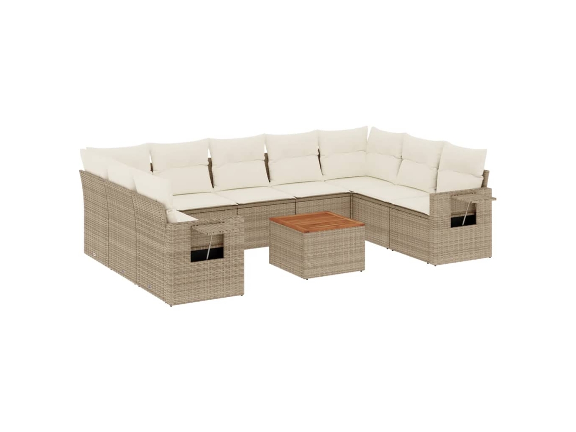 Conjunto 10 de sofás jardín con cojines beige VIDAXL ratán sintético