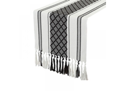 FNINIJEDE Manta De Mesa Com Borlas Em Estilo Boho, 14 X 72 Pol., Para Sala De Jantar, Casamento, Férias E Festas (preto E Branco)