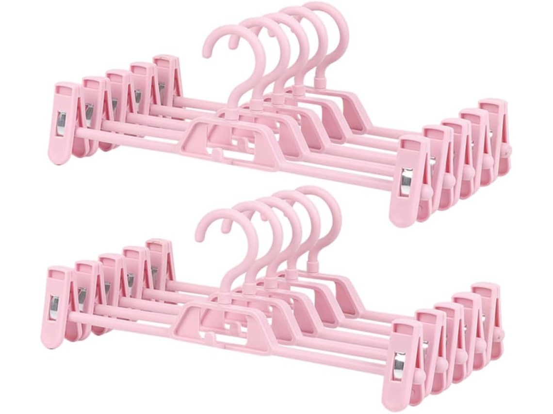 Juego 10 Pinzas Ajustables Plástico Pantalones Ideales Armario Dejan Marcas Hogar Todas Estaciones Rosa No