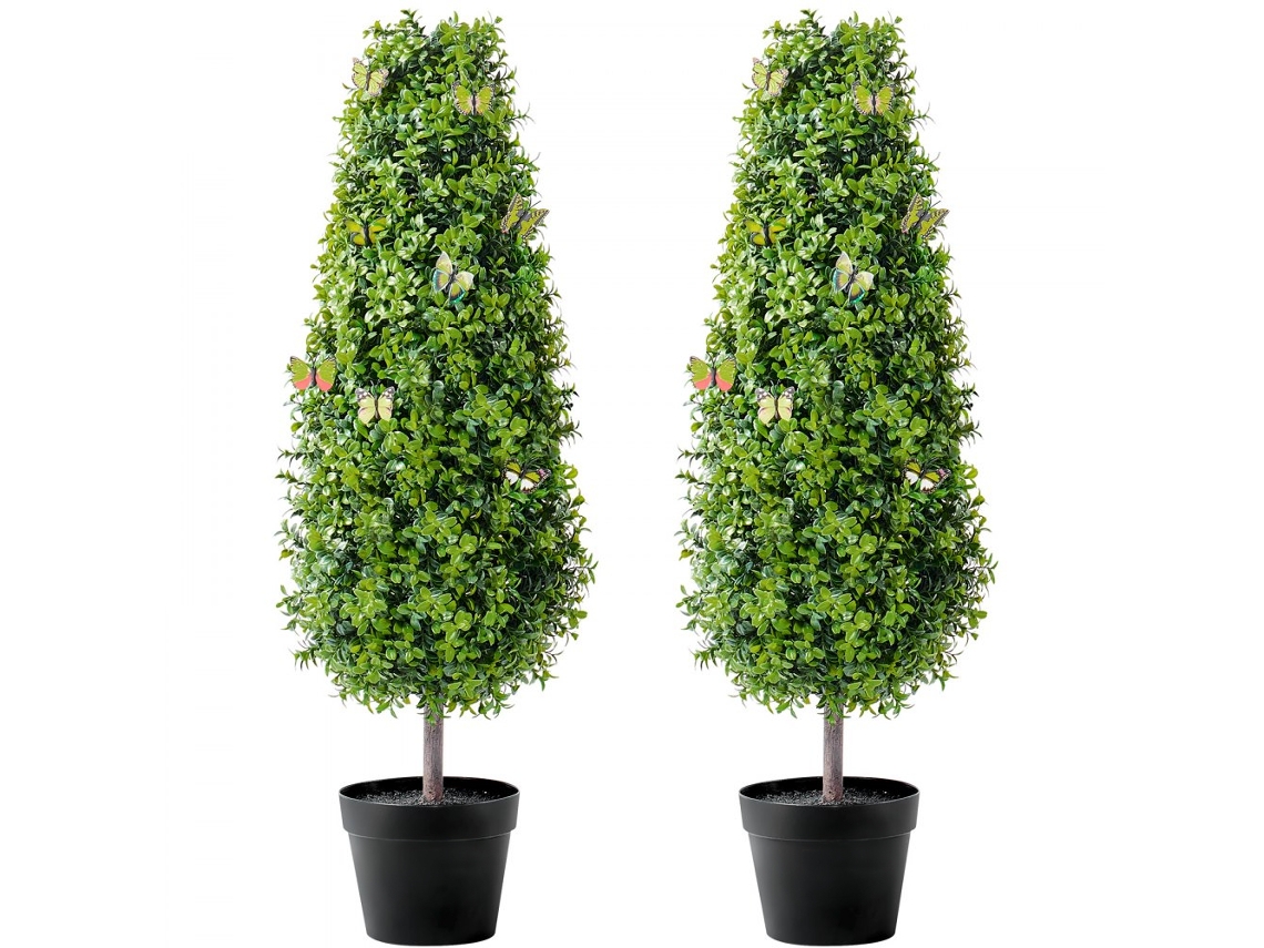 Juego de 2 bojs artificiales de 91 cm con maceta, resistentes a los rayos UV, decoración exterior Tekmaquinas