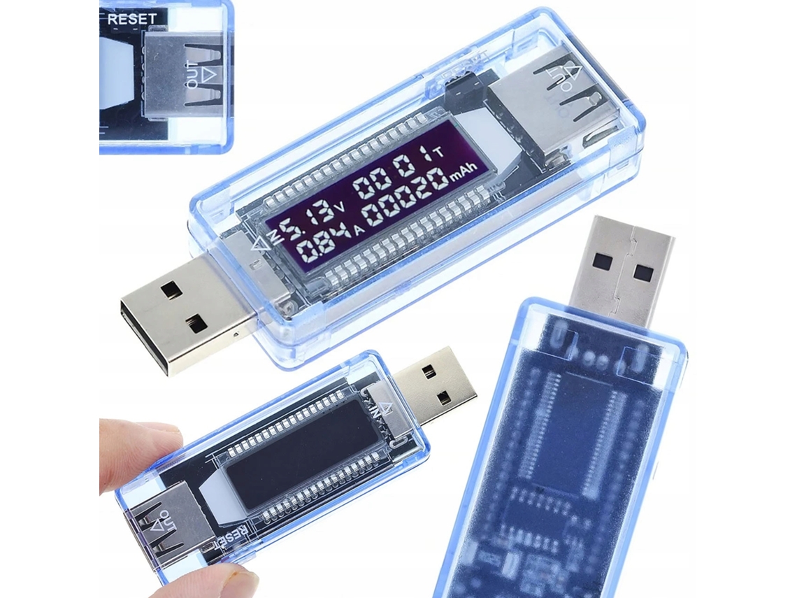 Voltímetro y amperímetro USB Keweisi KWS-V20 – Alta precisión | 4 V-20 V, 0 A-3 A | Prueba de cables USB
