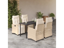 Juego de comedor de jardín de 5 piezas con cojines, mimbre sintético beige, Dkd Home Decor