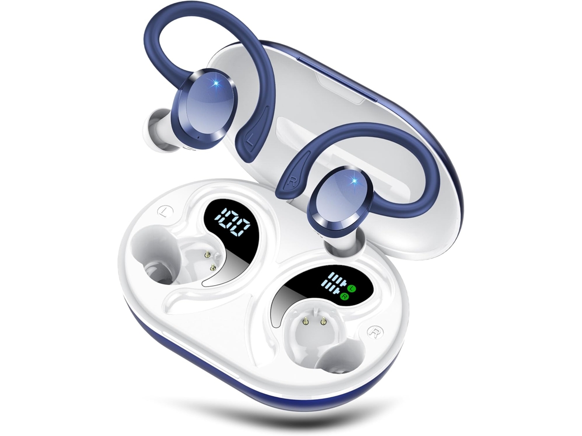 Auriculares Deportivos Azules Bluetooth 5.4 68h Pantalla Led 4 Micrófonos Enc Ip7 Clips