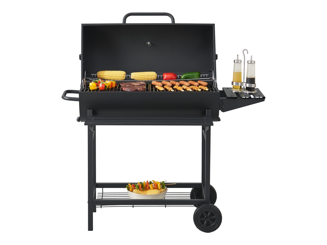 Barbacoa de carbón Armento con 2 ruedas termómetro acero - Negro CASA.PRO